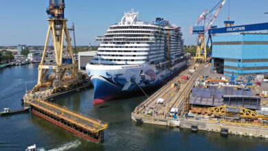 eBlue_economy_Norwegian Cruise Line's new ship Norwegian Prima floats out from her drydock at Fincantieri shipyard