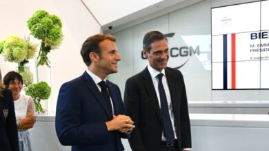 eBlue_economy_ French President Macron visits CMA CGM's headquarters in Marseille