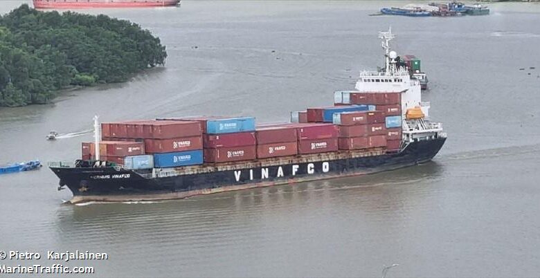 eBlue_economy_Container on fire after explosion in container ship hold, Vietnam