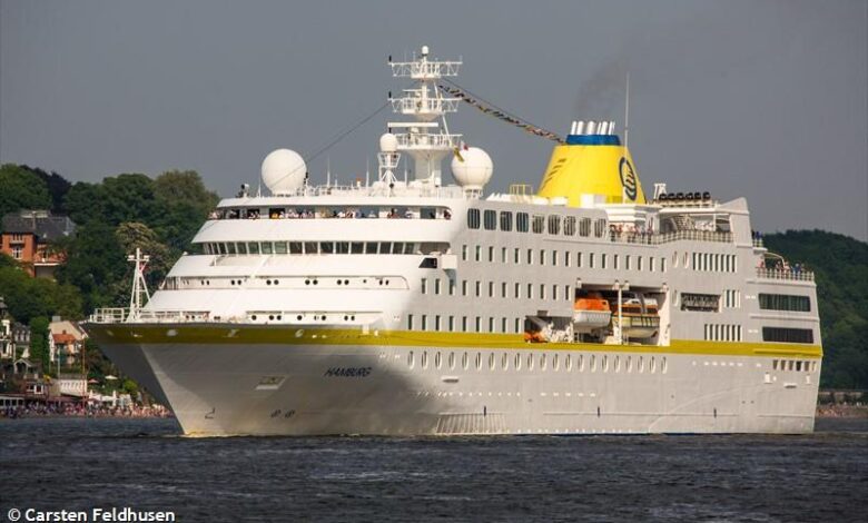 eBlue_economy_Cruise ship hit embankment in Hamburg setting sail for cruise VIDEO
