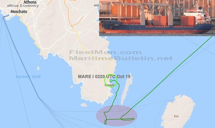 eBlue_economy_Disabled freighter towed to Lavrio anchorage