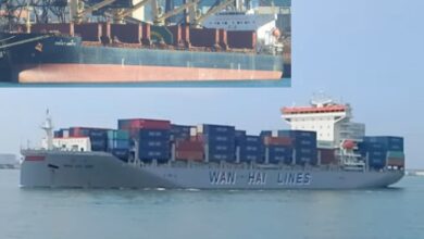 eBlue_economy_Brand new container ship collided with bulk carrier, heavily damaged, HK
