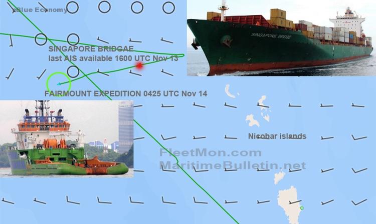 eBlue_economy_Disabled container ship SINGAPORE BRIDGE on tow Nov 14 UPDATE