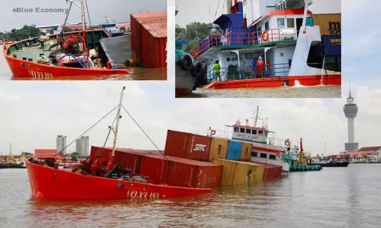 eBlue_economy_Feeder container ships collided in Bangkok, one sank VIDEO