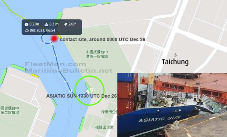 eBlue_economy_Container ship crashed into pier, Taiwan VIDEO
