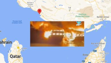eBlue_economy_7 cargo dhows burned out in Iran VIDEO