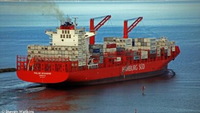 eBlue_economy_Container ship emergency anchoring in Scheldt mouth, medevac, Netherlands