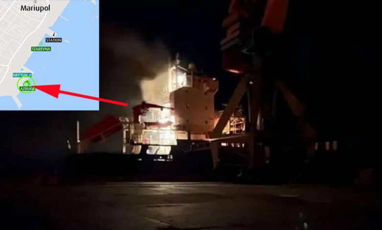 eBlue_economy_General cargo ship fired upon in Mariupol, 1 crew injured, fire