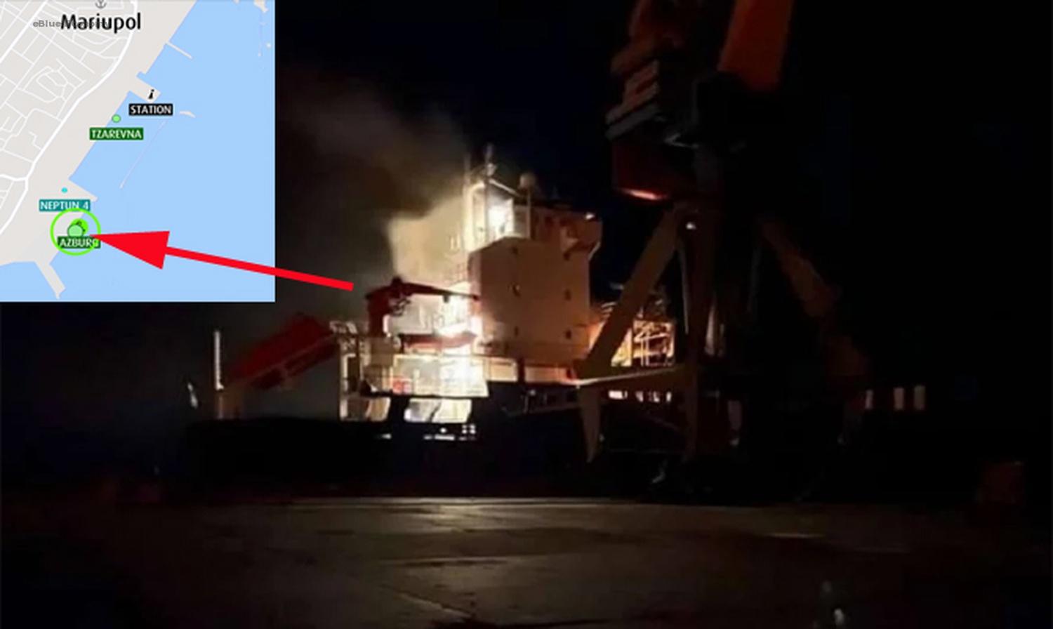 eBlue_economy_General cargo ship fired upon in Mariupol, 1 crew injured, fire