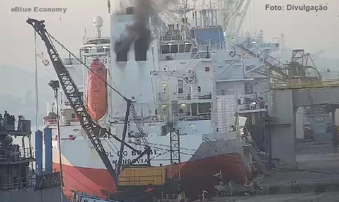 eBlue_ecomomy_ German juice carrier fire at Santos, Brazil