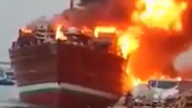 eBlue_economy_195 cars including Mercedes gutted by fire on dhow, Dubai VIDEO