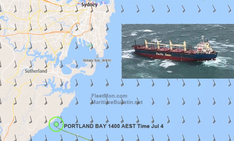 eBlue_economy_Chinese bulk carrier in trouble dangerously close to beach, Sydney