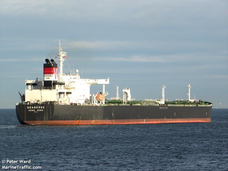 eBlue_economy_Aframax tanker disabled by fire, anchored, Java sea