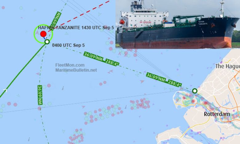 ​eBlue_economy_ Tanker disabled by fire, Netherlands