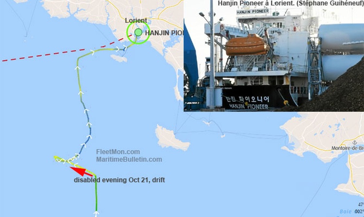 eBlue_economy_Korean heavy load ship towed to Lorient, France