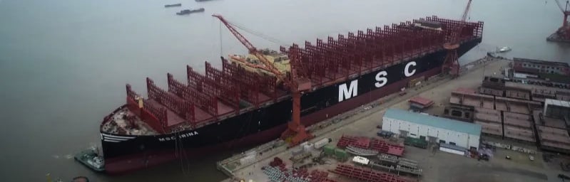 eBlue_economy_Two largest container ships in the world launched from a Port in Taichung, Chin